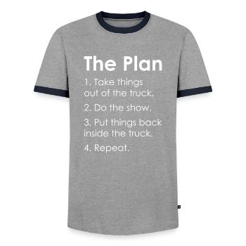 STAGEHAND CREW PLAN lighting technician gift - Men's Ringer Shirt - grey/navy  - Front - AI Model Female 172 light (172cm) & AI Model Male 178 light (178cm)