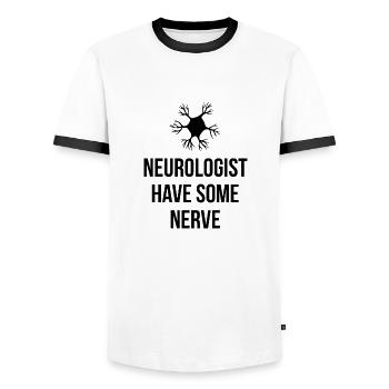 Neurologue Médecin Neurologue - T-shirt contrasté Homme - blanc/noir - Devant - AI Model Female 172 light (172cm) & AI Model Male 178 dark (178cm)