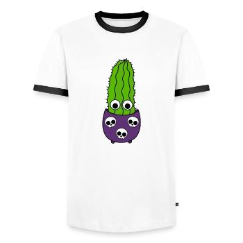 Tall Kaktus In Halloween Skull Pot - Männer Kontrast-T-Shirt - Weiß/Schwarz - Vorne - AI Model Female 172 light (172cm) & AI Model Male 178 dark (178cm)