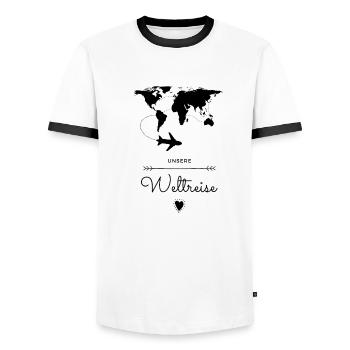 Weltreise Geschenkidee - Männer Kontrast-T-Shirt - Weiß/Schwarz - Vorne - AI Model Female 172 light (172cm) & AI Model Male 178 dark (178cm)