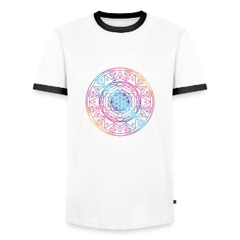 Sacred Geometry TetraFlower - Men's Ringer Shirt - white/black - Front - AI Model Female 172 light (172cm) & AI Model Male 178 dark (178cm)