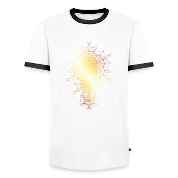 Sacred Geometry Curved Dimensions - Men's Ringer Shirt - white/black - Front - AI Model Female 172 light (172cm) & AI Model Male 178 dark (178cm)