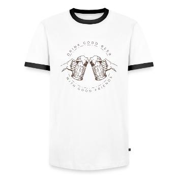 drink good beer with good friends - Men's Ringer Shirt - white/black - Front - AI Model Female 172 light (172cm) & AI Model Male 178 dark (178cm)