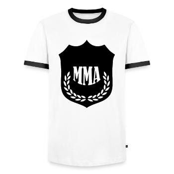 mma_01 - Männer Kontrast-T-Shirt - Weiß/Schwarz - Vorne - AI Model Female 172 light (172cm) & AI Model Male 178 dark (178cm)