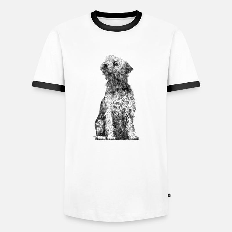 Sitzender Border Terrier Dog - Männer Kontrast-T-Shirt - Weiß/Schwarz