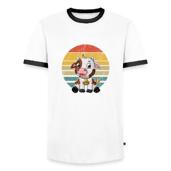 Vaches Vaches Vaches Ferme Laitières Agriculteurs Agriculteurs - T-shirt contrasté Homme - blanc/noir - Devant - AI Model Female 172 light (172cm) & AI Model Male 178 dark (178cm)