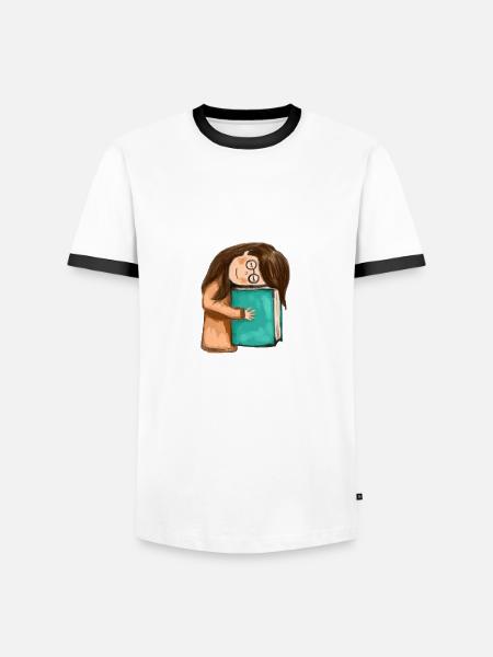 Boek, boeken, klein meisje met een boek - Mannen contrastshirt - wit/zwart