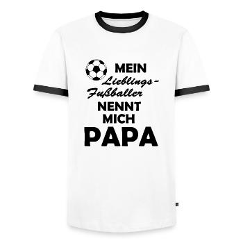 Fussball Papa Männer - Männer Kontrast-T-Shirt - Weiß/Schwarz - Vorne - AI Model Female 172 light (172cm) & AI Model Male 178 dark (178cm)