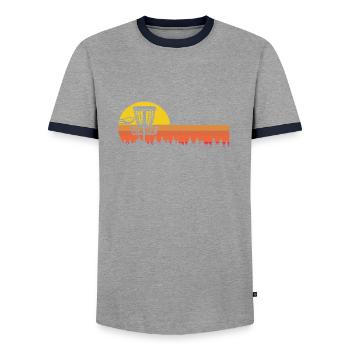 Sunset Frisbee Vintage Disc Golf Ultimate - T-shirt contrasté Homme - gris/marine  - Devant - AI Model Female 172 light (172cm) & AI Model Male 178 light (178cm)