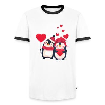 Sweet penguin couple with hearts - Men's Ringer Shirt - white/black - Front - AI Model Female 172 light (172cm) & AI Model Male 178 dark (178cm)