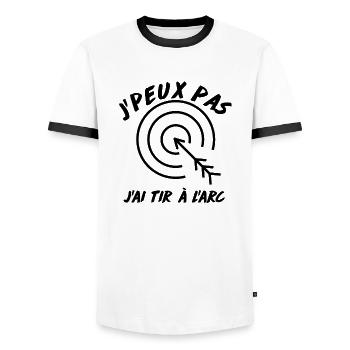 Je peux pas, J'ai Tir à L'arc - T-shirt contrasté Homme - blanc/noir - Devant - AI Model Female 172 light (172cm) & AI Model Male 178 dark (178cm)