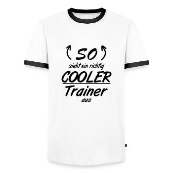 Trainer - So sieht eine richtig coole Trainer aus - Männer Kontrast-T-Shirt - Weiß/Schwarz - Vorne - AI Model Female 172 light (172cm) & AI Model Male 178 dark (178cm)