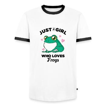 Juste une fille qui aime les grenouilles - T-shirt contrasté Homme - blanc/noir - Devant - AI Model Female 172 light (172cm) & AI Model Male 178 dark (178cm)