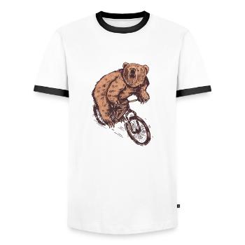 CYCLIST BEAR - Men's Ringer Shirt - white/black - Front - AI Model Female 172 light (172cm) & AI Model Male 178 dark (178cm)