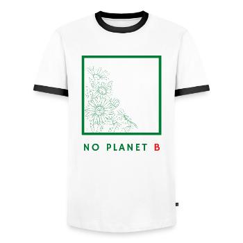 No Planet B - Environmental Protection - Men's Ringer Shirt - white/black - Front - AI Model Female 172 light (172cm) & AI Model Male 178 dark (178cm)