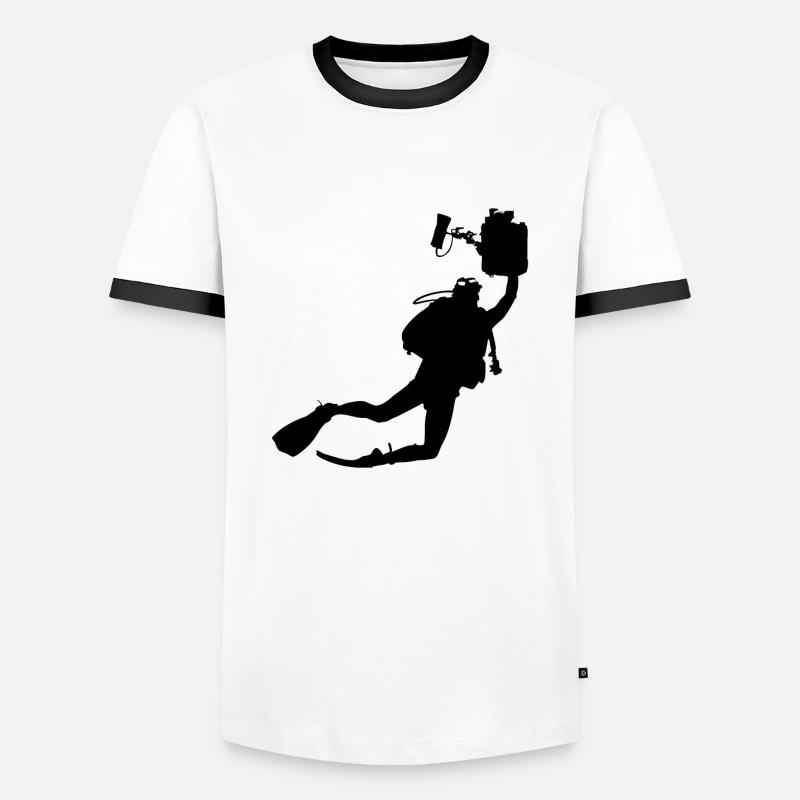 Diver with underwater camera - Men's Ringer Shirt - white/black