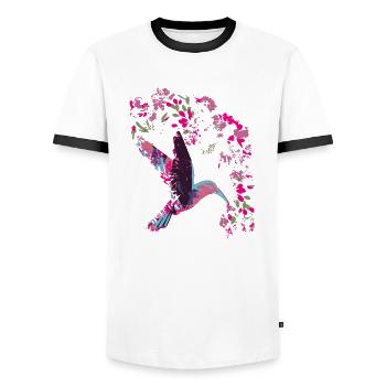 kolibri,aquarell,Illustration,blumen, ranke,floral - Männer Kontrast-T-Shirt - Weiß/Schwarz - Vorne - AI Model Female 172 light (172cm) & AI Model Male 178 dark (178cm)