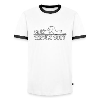 Personnel du service aux chats Mignon Propriétaire de chat Chats - T-shirt contrasté Homme - blanc/noir - Devant - AI Model Female 172 light (172cm) & AI Model Male 178 dark (178cm)