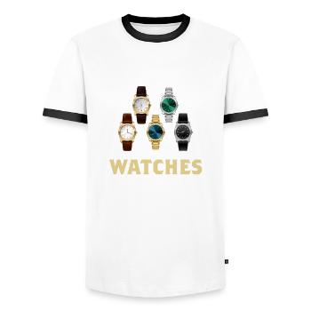 Montres Collector Luxuxry Watch Collection Cadeaux - T-shirt contrasté Homme - blanc/noir - Devant - AI Model Female 172 light (172cm) & AI Model Male 178 dark (178cm)