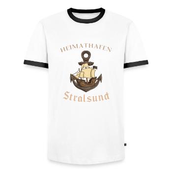 Heimathafen Stralsund - Männer Kontrast-T-Shirt - Weiß/Schwarz - Vorne - AI Model Female 172 light (172cm) & AI Model Male 178 dark (178cm)