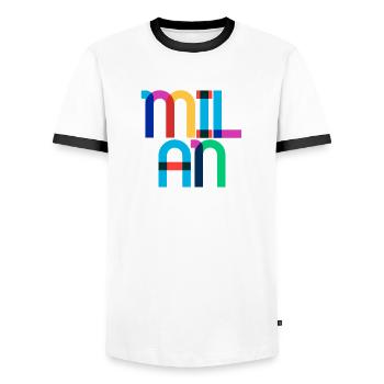 Milan Italie Pop Art Lettres - T-shirt contrasté Homme - blanc/noir - Devant - AI Model Female 172 light (172cm) & AI Model Male 178 dark (178cm)