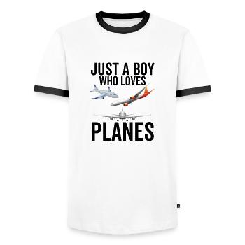 Juste un garçon qui aime les avions - T-shirt contrasté Homme - blanc/noir - Devant - AI Model Female 172 light (172cm) & AI Model Male 178 dark (178cm)