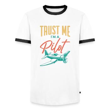 Croyez-moi, je suis un pilote pilote d’aviation - T-shirt contrasté Homme - blanc/noir - Devant - AI Model Female 172 light (172cm) & AI Model Male 178 dark (178cm)