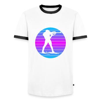 Skifahrer Vintage Wintersport Biathlon Retro Ski - Männer Kontrast-T-Shirt - Weiß/Schwarz - Vorne - AI Model Female 172 light (172cm) & AI Model Male 178 dark (178cm)
