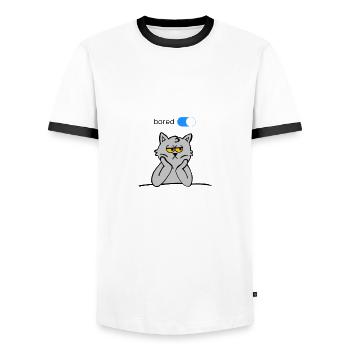 Cat Boring | Bored cat - Men's Ringer Shirt - white/black - Front - AI Model Female 172 light (172cm) & AI Model Male 178 dark (178cm)
