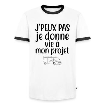 cadeau van aménagé fourgon aménagé camping car - T-shirt contrasté Homme - blanc/noir - Devant - AI Model Female 172 light (172cm) & AI Model Male 178 dark (178cm)