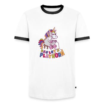 Let's Playhorn - Men's Ringer Shirt - white/black - Front - AI Model Female 172 light (172cm) & AI Model Male 178 dark (178cm)