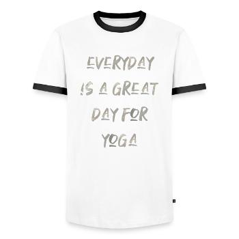 yoga sport fitness happy anglais qoutes - T-shirt contrasté Homme - blanc/noir - Devant - AI Model Female 172 light (172cm) & AI Model Male 178 dark (178cm)