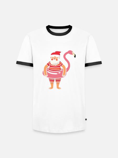 Weihnachtsmann Flamingo Schwimmreifen - Männer Kontrast-T-Shirt - Weiß/Schwarz