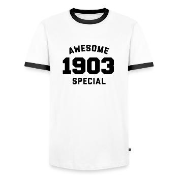 Lustiger Geburtstag Awesome Special 1903 - Männer Kontrast-T-Shirt - Weiß/Schwarz - Vorne - AI Model Female 172 light (172cm) & AI Model Male 178 dark (178cm)