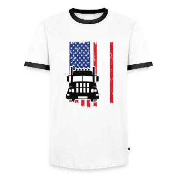 USA Truck - Men's Ringer Shirt - white/black - Front - AI Model Female 172 light (172cm) & AI Model Male 178 dark (178cm)