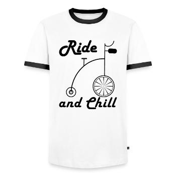 Roule et profite. Vélo retro vintage. - T-shirt contrasté Homme - blanc/noir - Devant - AI Model Female 172 light (172cm) & AI Model Male 178 dark (178cm)