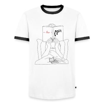 I love books, coffee and cats - Men's Ringer Shirt - white/black - Front - AI Model Female 172 light (172cm) & AI Model Male 178 dark (178cm)