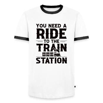 Trains à vapeur Locomotive Chemin de fer Modèle de chemin de fer - T-shirt contrasté Homme - blanc/noir - Devant - AI Model Female 172 light (172cm) & AI Model Male 178 dark (178cm)