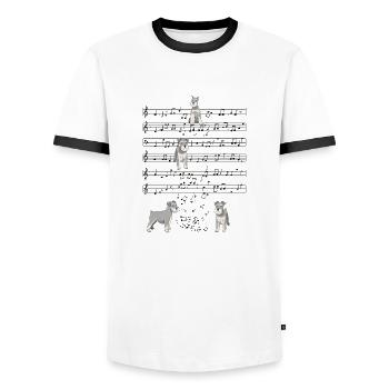 Schnauzer Dog Music Sheet Music Gift - Men's Ringer Shirt - white/black - Front - AI Model Female 172 light (172cm) & AI Model Male 178 dark (178cm)
