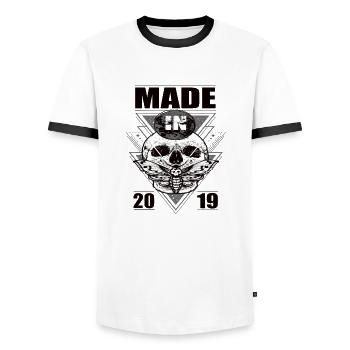 Made in 2019 Vintage Retro Limited Edition - Men's Ringer Shirt - white/black - Front - AI Model Female 172 light (172cm) & AI Model Male 178 dark (178cm)