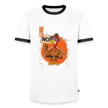 It's Not Christmas Yet Funny Thanksgiving - Men's Ringer Shirt - white/black - Front - AI Model Female 172 light (172cm) & AI Model Male 178 dark (178cm)