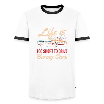 Das Leben Ist Zu Kurz, Um Langweilige Autos Zu - Männer Kontrast-T-Shirt - Weiß/Schwarz - Vorne - AI Model Female 172 light (172cm) & AI Model Male 178 dark (178cm)