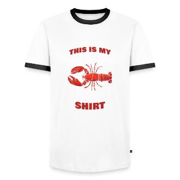 This is my seafood crustacean that - Men's Ringer Shirt - white/black - Front - AI Model Female 172 light (172cm) & AI Model Male 178 dark (178cm)