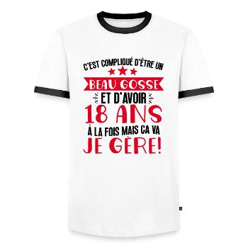 Beau gosse de 18 ans je gère cadeau anniversaire - T-shirt contrasté Homme - blanc/noir - Devant - AI Model Female 172 light (172cm) & AI Model Male 178 dark (178cm)