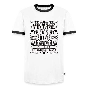 1971 July Birthday Legend - Men's Ringer Shirt - white/black - Front - AI Model Female 172 light (172cm) & AI Model Male 178 dark (178cm)