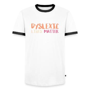 Dyslexic Lives Matter Shirt - Men's Ringer Shirt - white/black - Front - AI Model Female 172 light (172cm) & AI Model Male 178 dark (178cm)