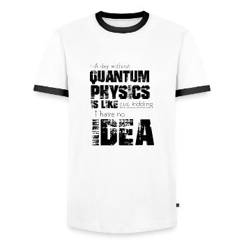 Physique quantique - T-shirt contrasté Homme - blanc/noir - Devant - AI Model Female 172 light (172cm) & AI Model Male 178 dark (178cm)