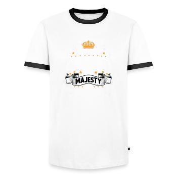 Editor T funny saying Motif Editor - Men's Ringer Shirt - white/black - Front - AI Model Female 172 light (172cm) & AI Model Male 178 dark (178cm)