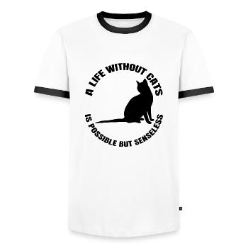 Katze Haustier Katzenhaar Hauskatze Kätzchen Kater - Männer Kontrast-T-Shirt - Weiß/Schwarz - Vorne - AI Model Female 172 light (172cm) & AI Model Male 178 dark (178cm)
