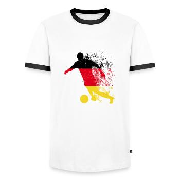 National Team Germany Football World Cup - Men's Ringer Shirt - white/black - Front - AI Model Female 172 light (172cm) & AI Model Male 178 dark (178cm)